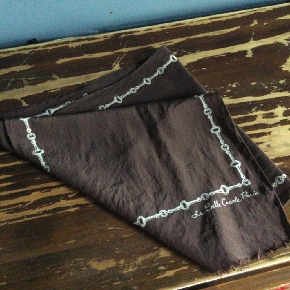 Vintage La Belle Creole - Paris Silk Scarf Horse bit design in a dk brown & gold - Picture 7 of 10